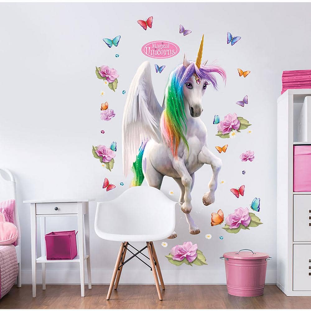 Magical Unicorn and Butterfly Wall Mural for Kids, Multicolor