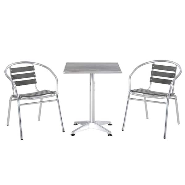 Outsunny Silver 3-Piece Metal Square Outdoor Bistro Set