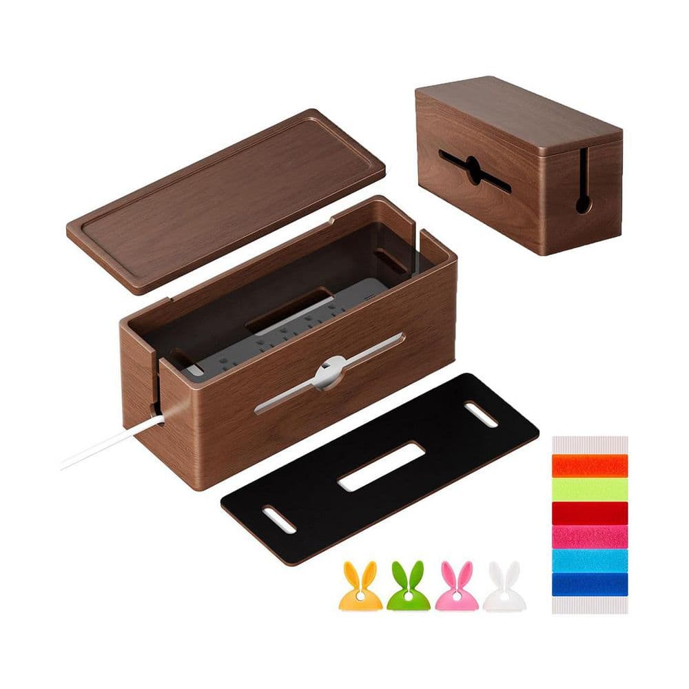Extra Large Double Layer Wooden Cable Management Box Cord Organizer with Divider Brown for Desk TV Stand Office 1 Piece price history on PriceWatchPro