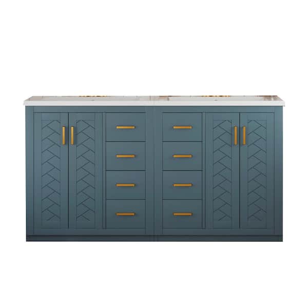 60 in. Freestanding Blue Bath Vanity with White Ceramic Top Unassembled