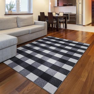 Ottohome Collection Non-Slip Checkered Buffalo Plaid 5x7 Indoor Area Rug,5 ft.x6 ft. 6 in.,Grayscale