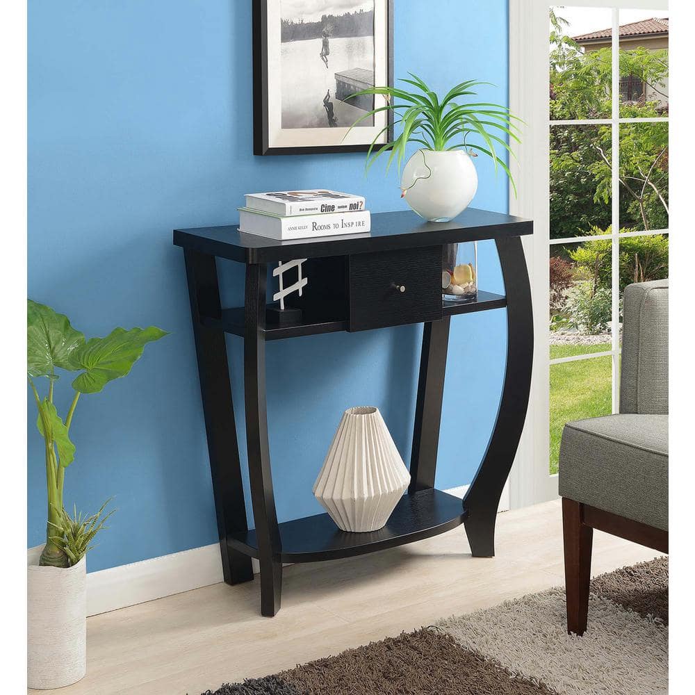 Dorchester Black Woodgrain Console Table with Drawer Storage
