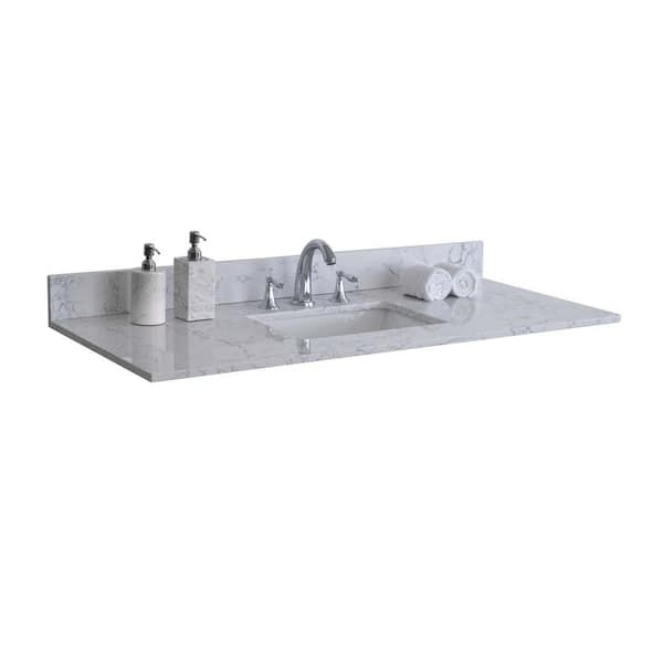 Whatseaso 31 in. W x 22 in. D Engineered Stone Composite Vanity Top in Carrara Jade White with White Rectangular Single Sink