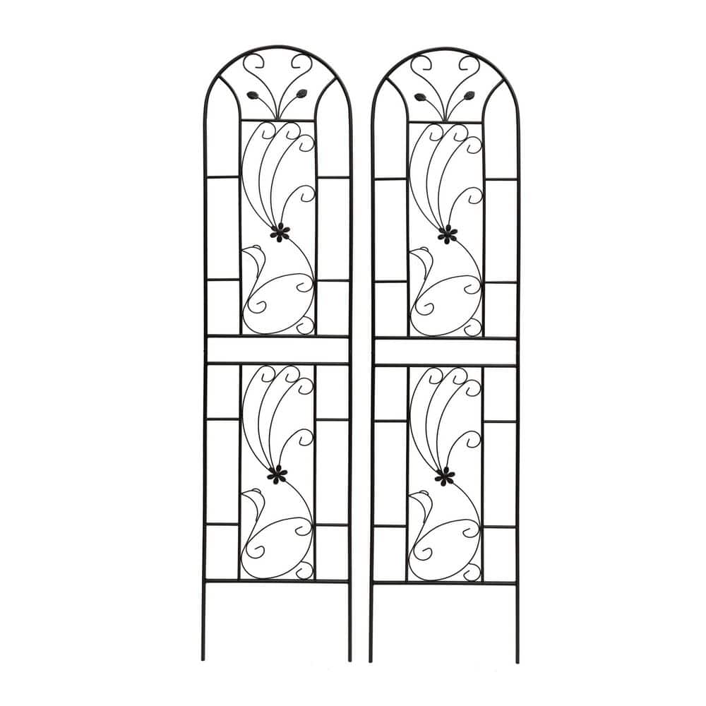 2 Pack 19.7 in. x 86.7 in. H Black Metal Garden Trellis with Black Metal Co