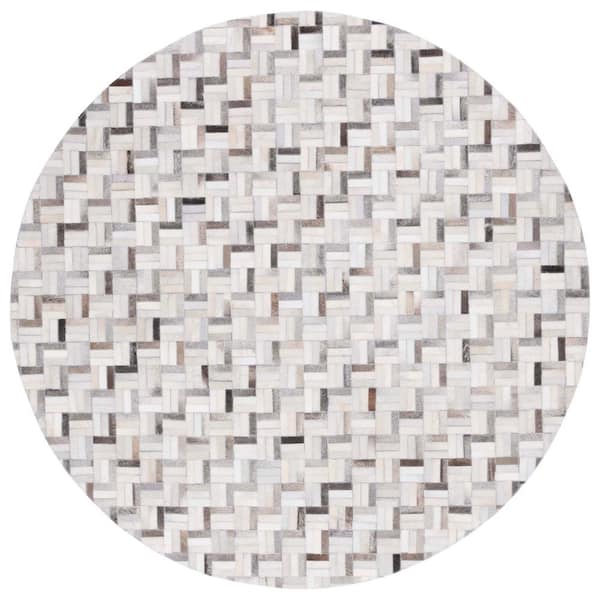 SAFAVIEH Studio Leather Black Gray 6 ft. x 6 ft. Geomtric Round Area Rug