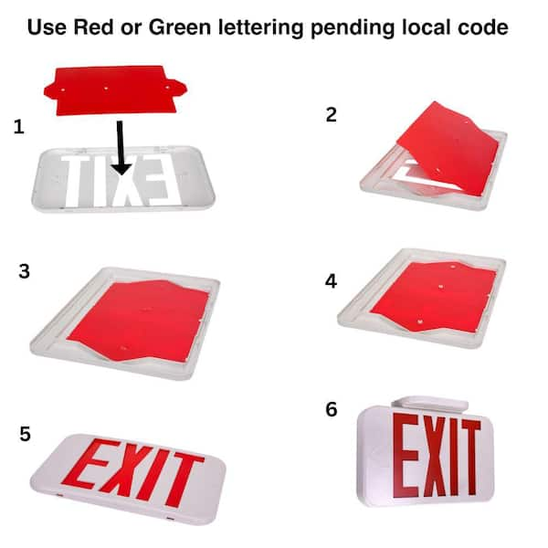 Hard-Wired Exit Sign - Plastic with Emergency Lights, Red Letters