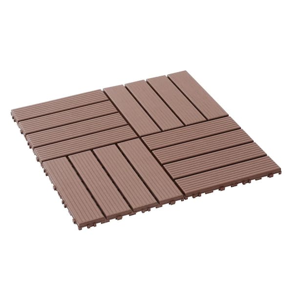 Unbranded Plastic 44-Pack Patio Deck Tiles, 11.8 in. x 11.8 in. Square Waterproof Outdoor All Weather Use, Dark Brown