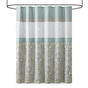 72 in. L x 0.13 in. W. x 72 in. H Rectangular Printed and Embroidered Shower Curtain in Blue