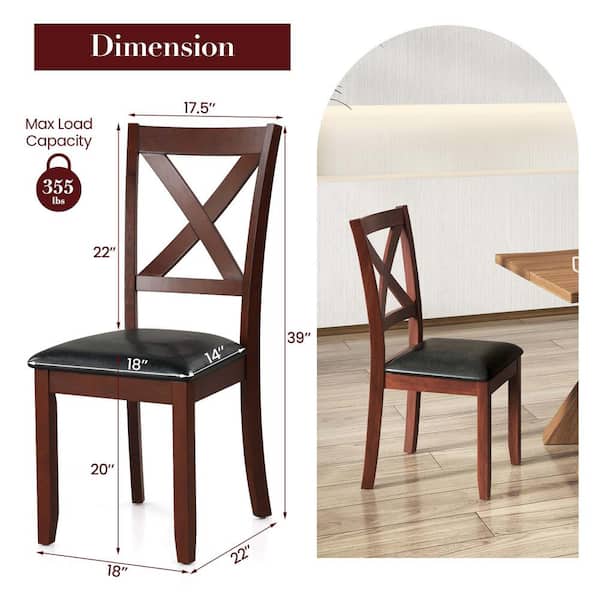 Costway Brown Wooden Dining Chairs Kitchen Side Chair with Padded