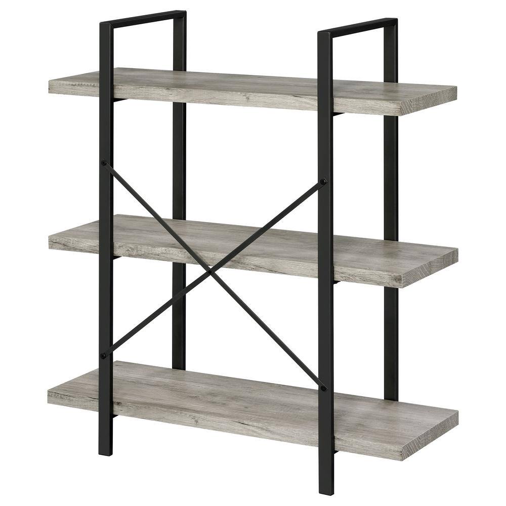 Pearl Silver Transitional 3-Shelf Bookcase in Gray Driftwood