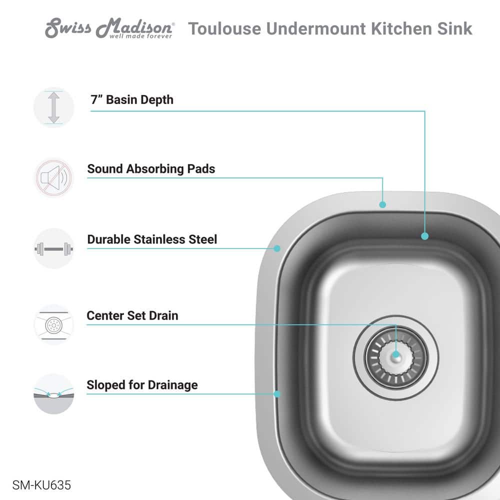 Toulouse 15" Stainless Steel Single Basin Undermount Kitchen Sink