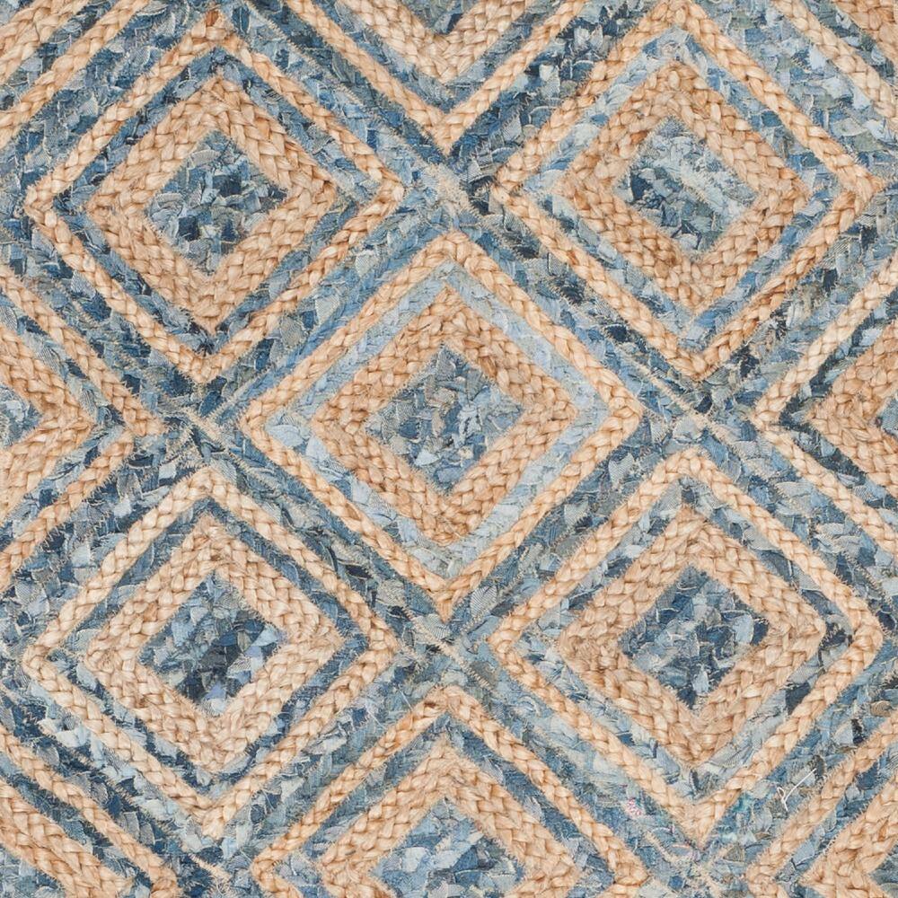 Hand-Woven Natural and Blue Geometric Jute Runner Rug