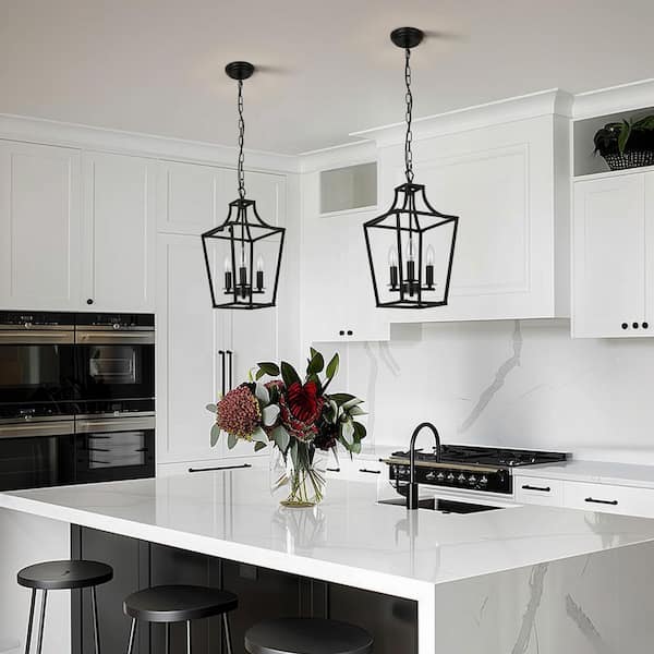 Jasslynn 40 Watt 3-Light Black Farmhouse Cage Pendant Light for Kitchens Island Dinning Room Living Room Foyer