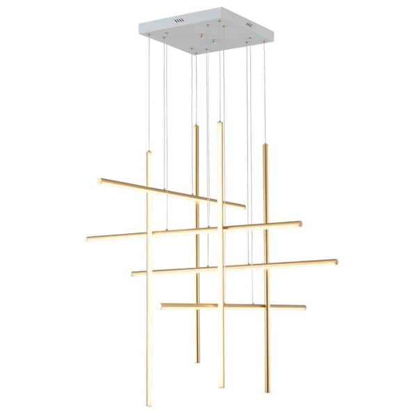 Modern 8 Lights Dimmable Integrated LED Gold Linear Chandelier for Living Room Stairway Villa