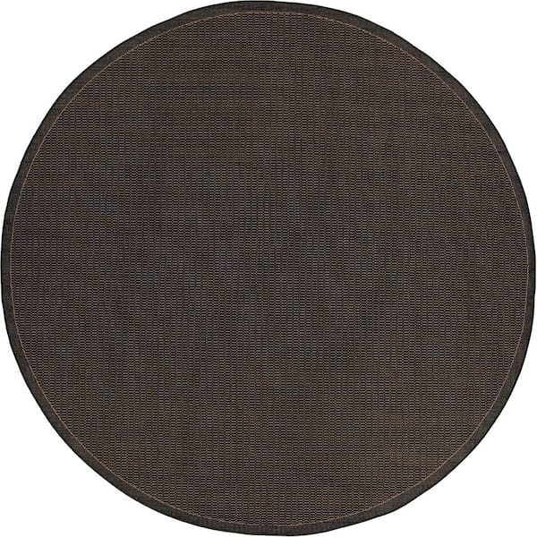 Recife Saddle Stitch Black-Brown 8 ft. x 8 ft. Flatwoven Solid Round Indoor/Outdoor Area Rug
