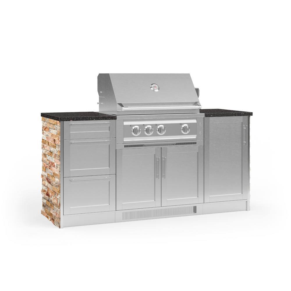 Outdoor Kitchen Signature SS 131.16 in. L x 25.5 in. D x 57.64 in. H 10-Piece Cabinet Set in Ivory Travertine Stone (NG) -  NewAge Products, 68202