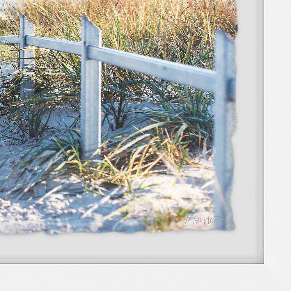 White Framed Coastal Landscape Print with Sandy Pathway, 12" x 8"