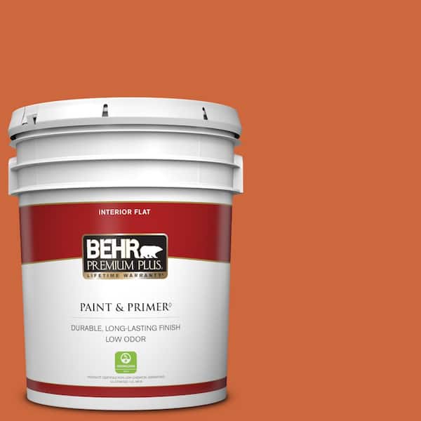 BEHR PREMIUM PLUS 5 gal. #S-H-250 Pumpkin Patch Flat Low Odor Interior Paint & Primer