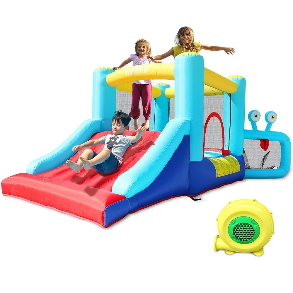 5-In-1 Inflatable Bounce House with Football Goal Frame and Basketball Hoop