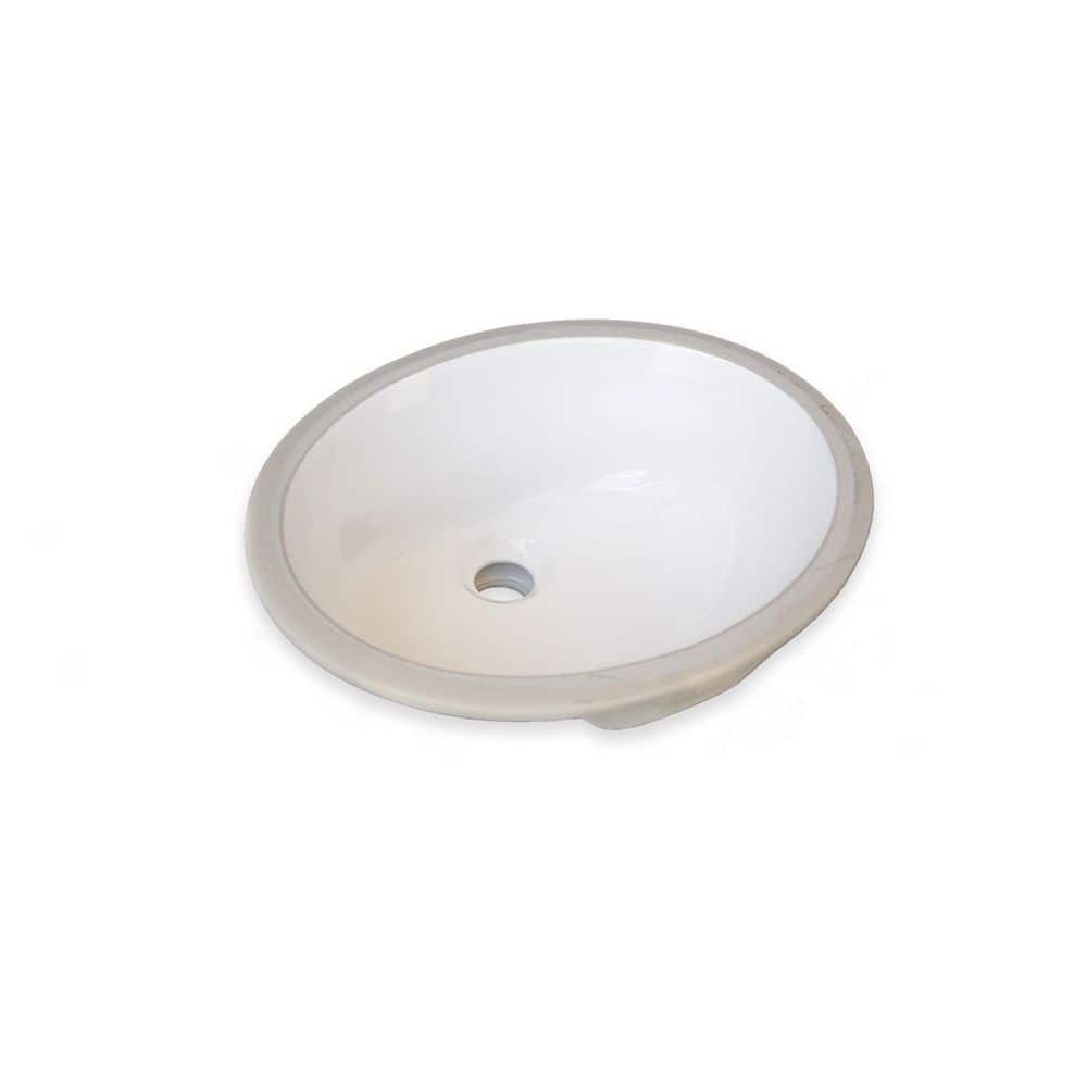 White Ceramic Oval Undermount Bathroom Sink with Overflow