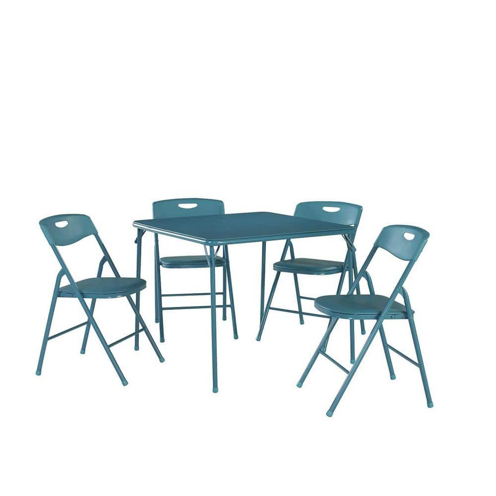 Cosco 5-Piece Teal Portable Folding Card Table Set 37557TEAE - The Home  Depot