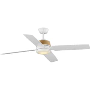 Shaffer II 56 in. Indoor/Outdoor Integrated LED Satin White Coastal Ceiling Fan with Remote for Living Room and Bedroom