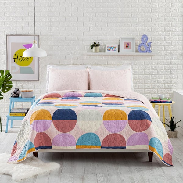 Shop Cotton Cabana Stripe Reversible Quilt Set with Rainbow Reverse Pink, Coverlet