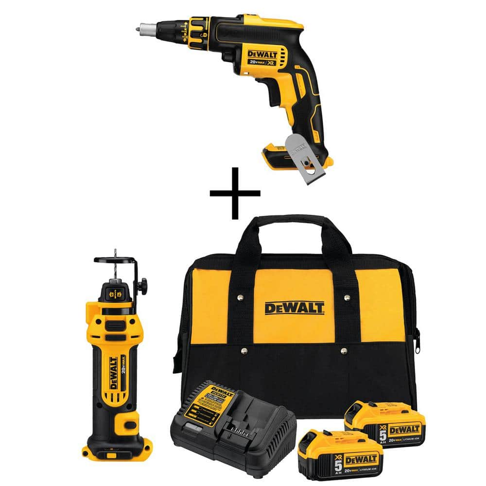 DEWALT 20V MAX XR Cordless Brushless Drywall Screw Gun, 20V MAX Cordless  Cut-Out Tool, and (2) 20V 5.0Ah Batteries DCF620BW5512052 - The Home Depot