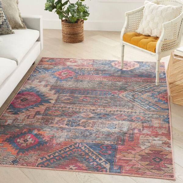 New Concept Machine Washable Multicolor 6 ft. x 9 ft. Distressed Traditional Area Rug