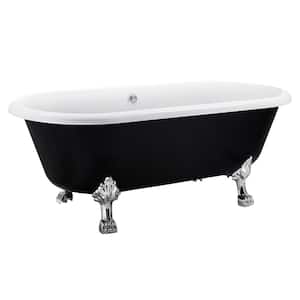67 in. Acrylic Clawfoot Bathtub Soaking Tub with Drain Roll Top Minimalist Bathtub in Matte Black