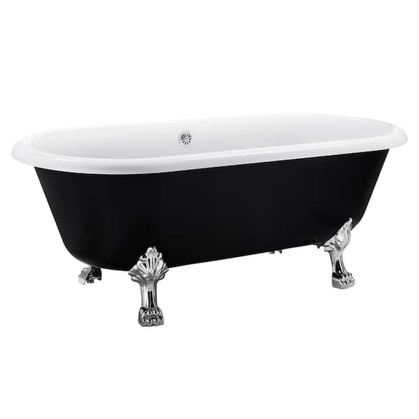 Mokleba 67 in. Acrylic Clawfoot Bathtub Soaking Tub with Drain Roll Top Minimalist Bathtub in Matte Black