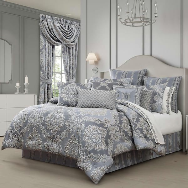 Kaela Powder Blue Polyester Queen 4Pc. Comforter Set