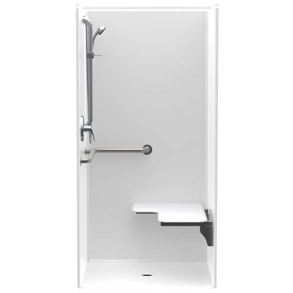 Aquatic Accessible AcrylX 36 in. x 36 in. x 75 in. 1-Piece Shower Stall with Right Seat & Center Drain in White