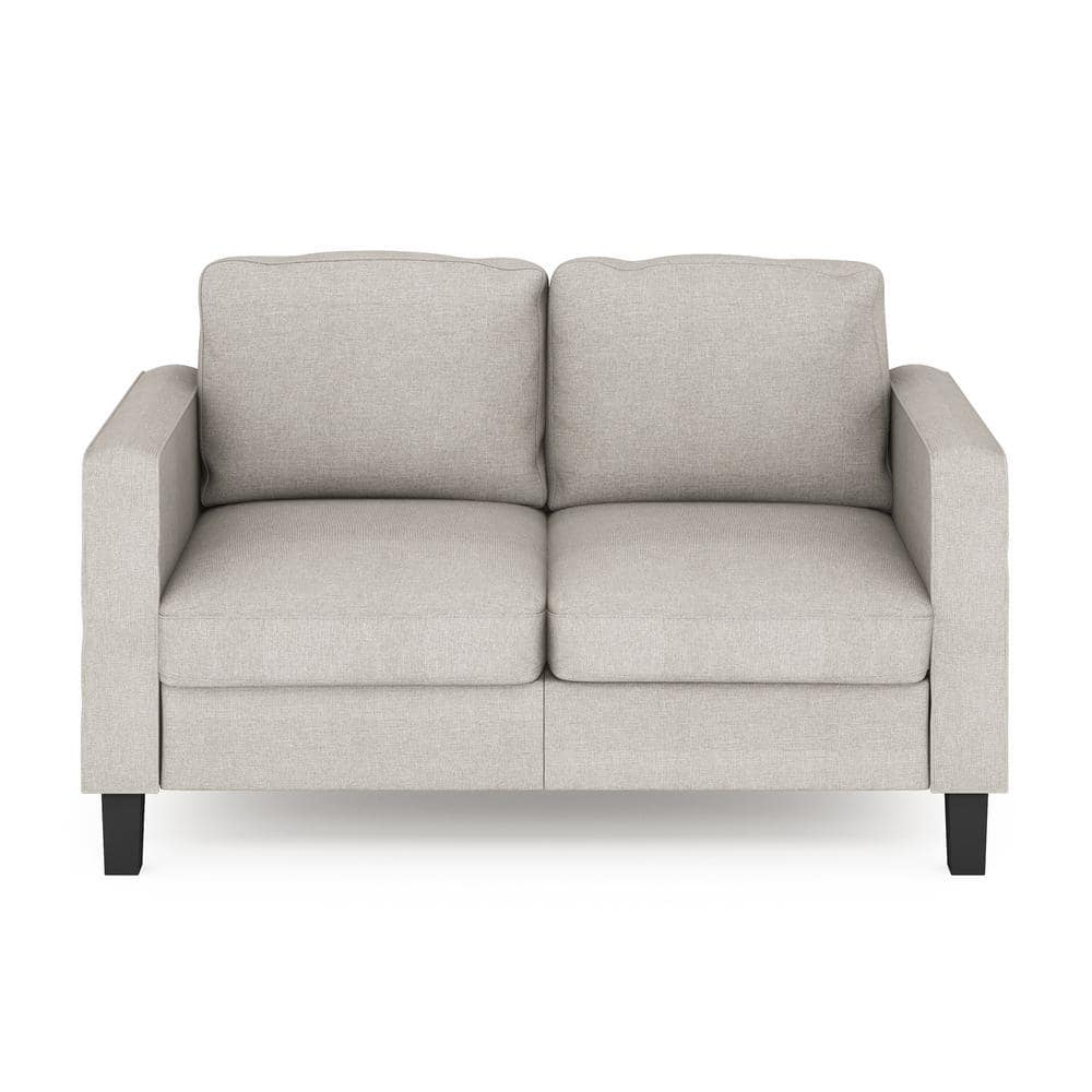 Fog Grey Polyester 2-Seat Square Arm Loveseat with Wood Finish