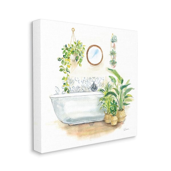 Stupell Industries Serene Bathroom Interior Greenery Plants Painting By Sue Schlabach Unframed Print Nature Wall Art 17 in. x 17 in.