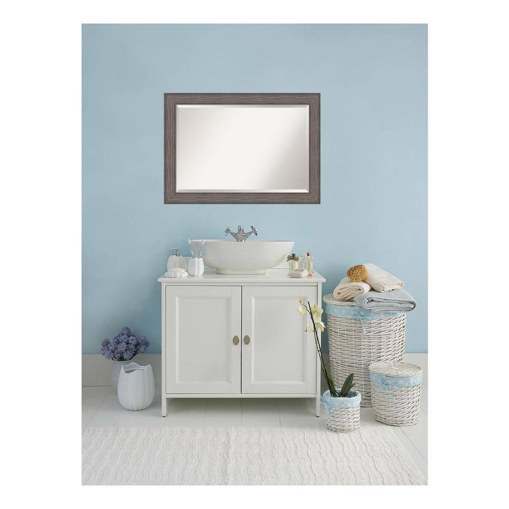 Rustic Gray Wood Rectangular Bathroom Vanity Mirror