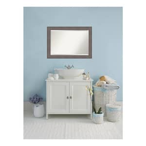Country Barnwood 41 in. x 29 in. Beveled Rectangle Wood Framed Bathroom Wall Mirror in Gray
