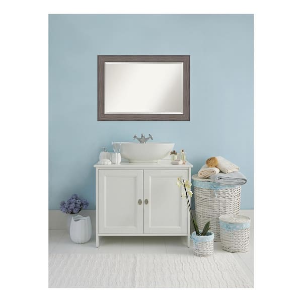 Country Barnwood 41 in. x 29 in. Beveled Rectangle Wood Framed Bathroom Wall Mirror in Gray