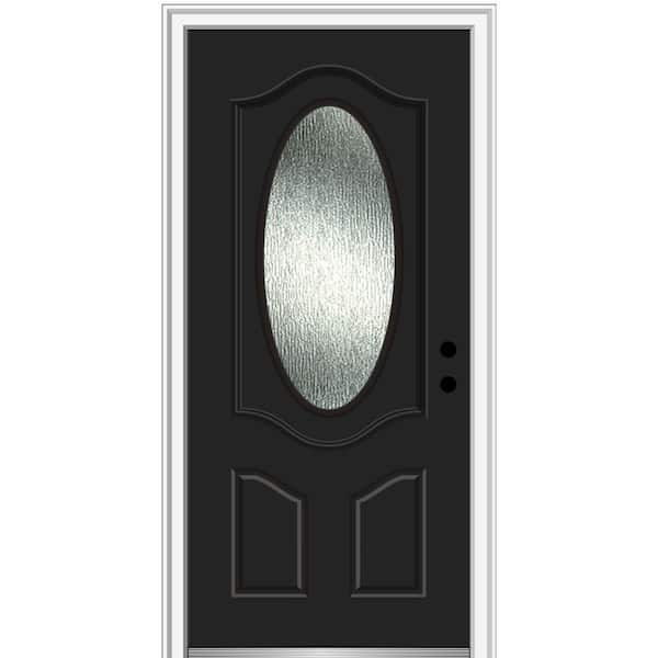 MMI Door 36 in. x 80 in. Left-Hand/Inswing Rain Glass Black Fiberglass Prehung Front Door on 4-9/16 in. Frame
