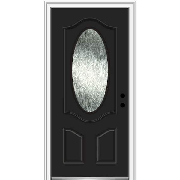 MMI Door 36 in. x 80 in. Left-Hand/Inswing Rain Glass Black Fiberglass Prehung Front Door on 6-9/16 in. Frame