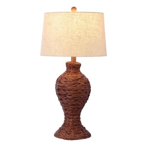 Elicia 31 in. Dark Brown Coastal Cottage Water Hyacinth Weave LED Table Lamp