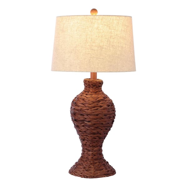 JONATHAN Y Elicia 31 in. Dark Brown Coastal Cottage Water Hyacinth Weave LED Table Lamp