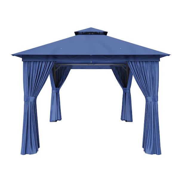 Blue Outdoor Gazebo for Patio 10 ft. x 10 ft. Metal Frame Canopy with Double Roofs, Heavy Duty Party Tent and Shelter