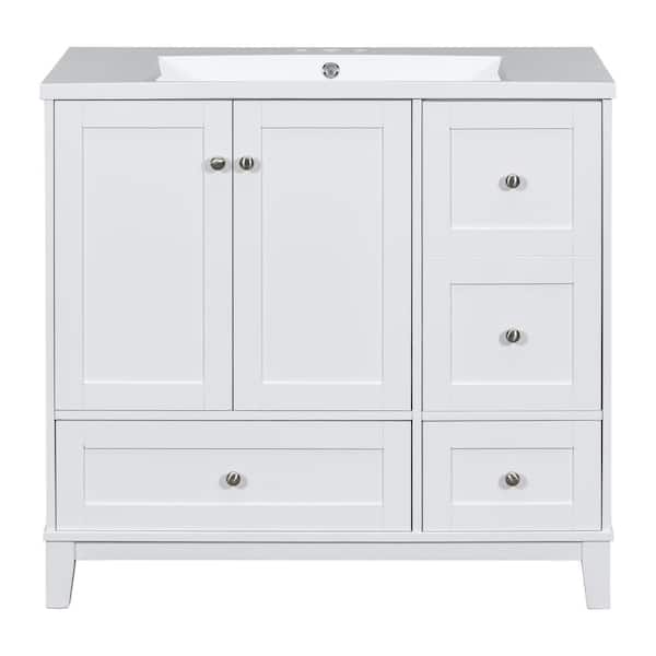 Unbranded 36 in. W x 18 in. D x 34 in. H Single Sink Freestanding Bath Vanity in White with White Cultured Marble Top