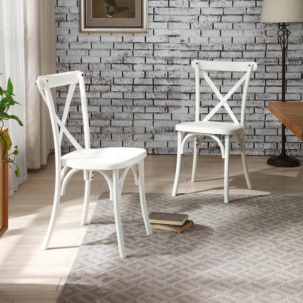 White Resin Cross Back Armless Side Chair Set