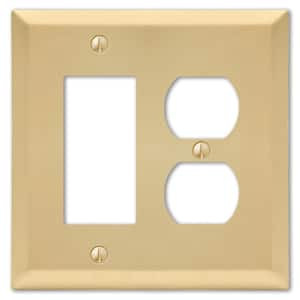 Metallic 2 Gang 1-Duplex and 1-Rocker Steel Wall Plate - Satin Brass