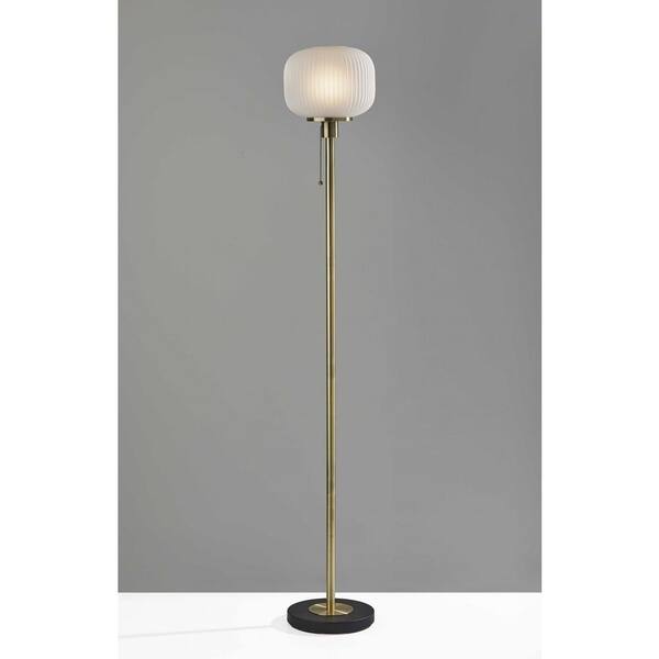 HomeRoots 65 in. Brass Torchiere Floor Lamp with White Globe Shade