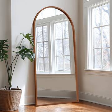 Lirago 35 in. W x 71 in. H Arched Wood Frame Wall Mirror for Bedroom Living Room in Walnut HD-TJS759