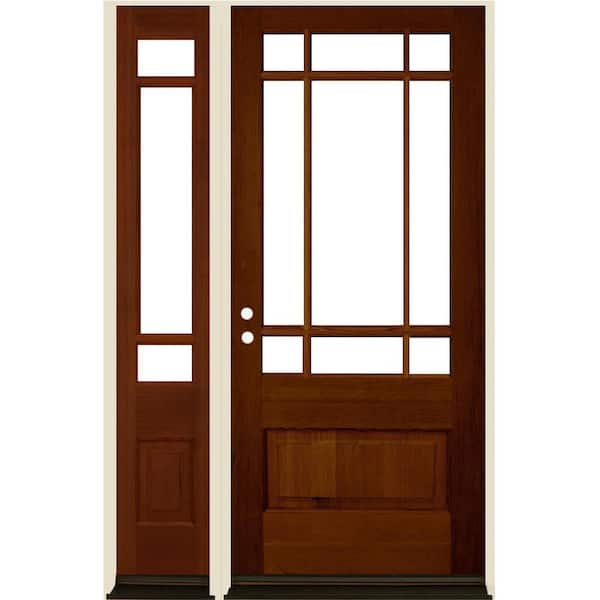 Krosswood Doors 36 in. x 80 in. 3/4 Prairie-Lite Clear Glass Red Chestnut Stain Right Hand Hemlock Prehung Front Door w/ LSL
