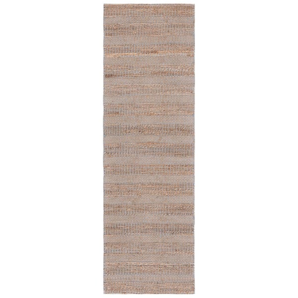SAFAVIEH Natural Fiber Light Blue/Beige 2 ft. x 8 ft. Striped Woven Runner Rug